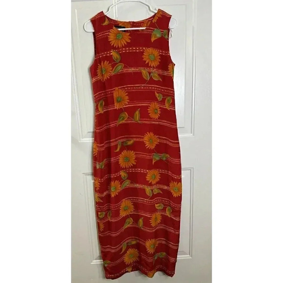 SPENSER JEREMY Womens 100% Silk Red Maxi Dress Button Up 2pc Set Daisy Sz 10 - Picture 2 of 12
